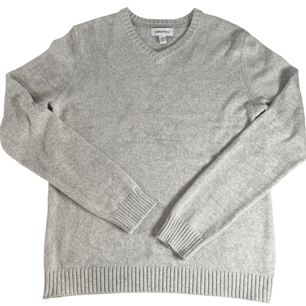 Nordstrom Mens V Neck Sweater Light‎ Gray XXL 18/20 Cable Knit Soft Minimalist